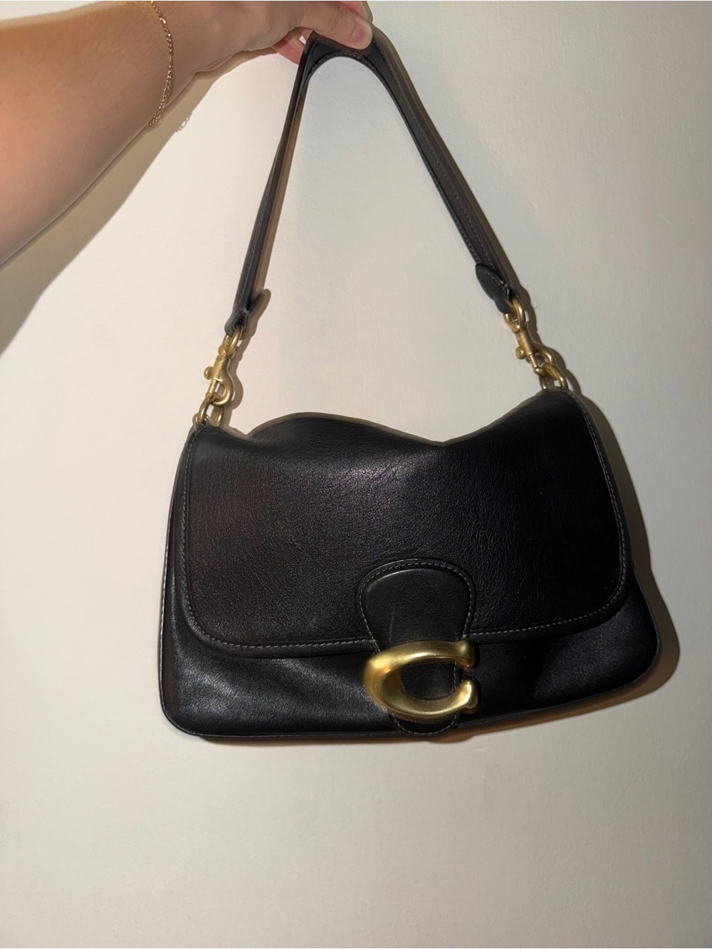Coach Black Leather Shoulder Bag with Gold Hardware